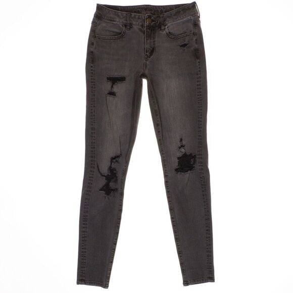 American Eagle Outfitters Denim - American Eagle Jeans Womens 6 Long Jegging Charcoal Distressed Measures 28 x 29